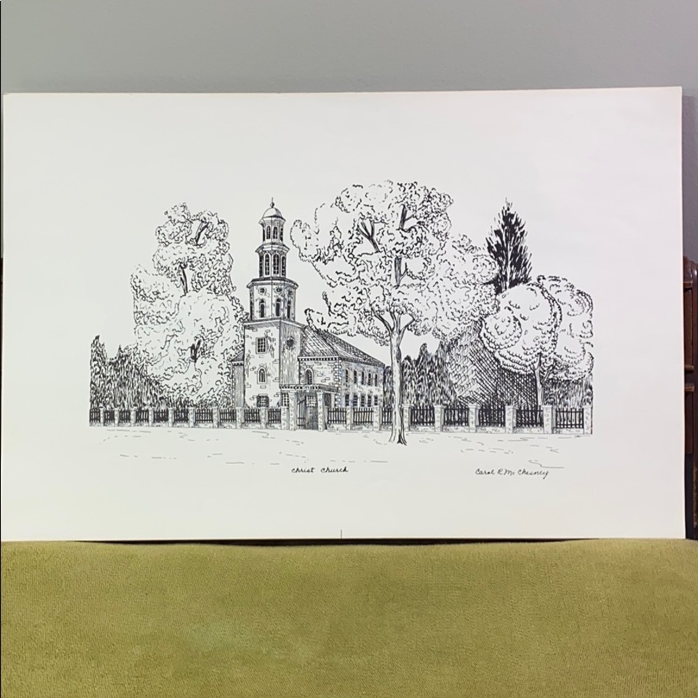 Vintage Christ church print by Carol R McChesney